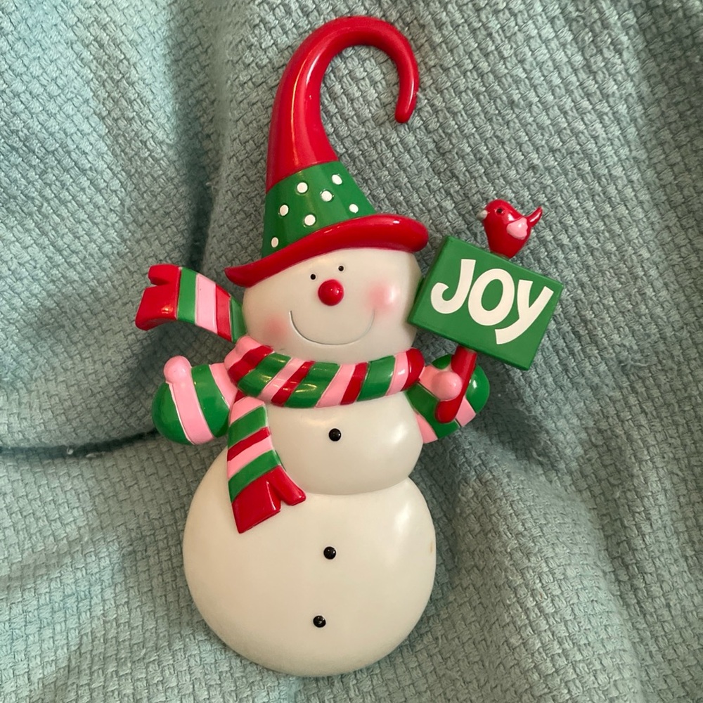 Plastic Snowman Door Hanger JSNY Joy Vintage Christmas Holiday Decoration